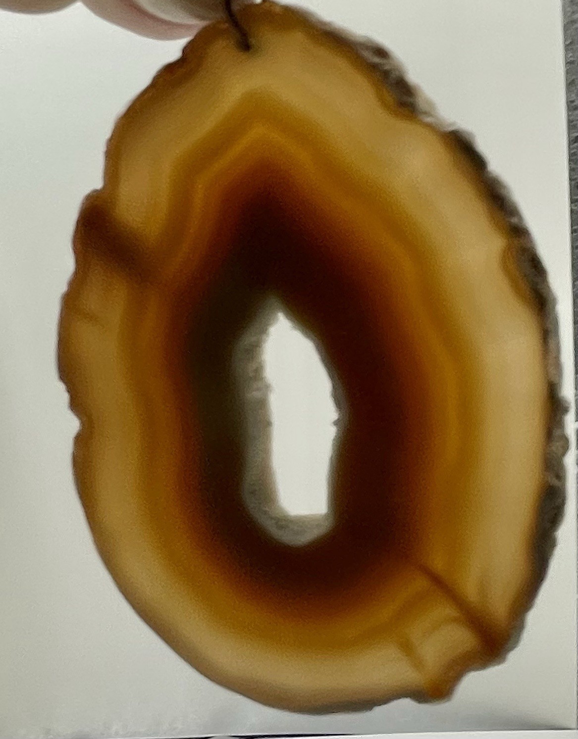 Vtg Agate Geode Slice Pendant Necklace Metal Ring Natural crystlline edge