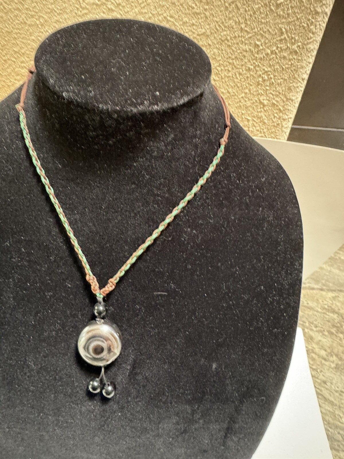 New Tibetan Agate Dzi Bead Black White Pendant Adjustable Green Necklace Nepal