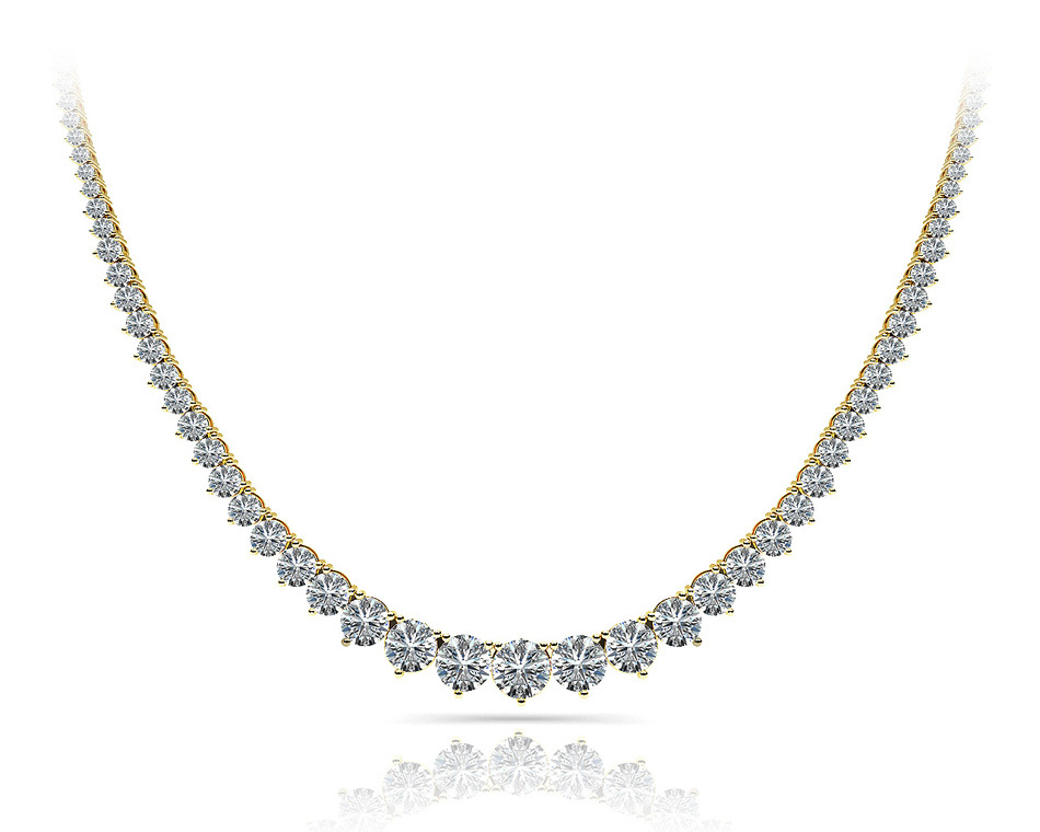 14.60 ct Round Diamond Tennis Necklace 14k Yellow Gold 0.75 ct center GIA F VS2