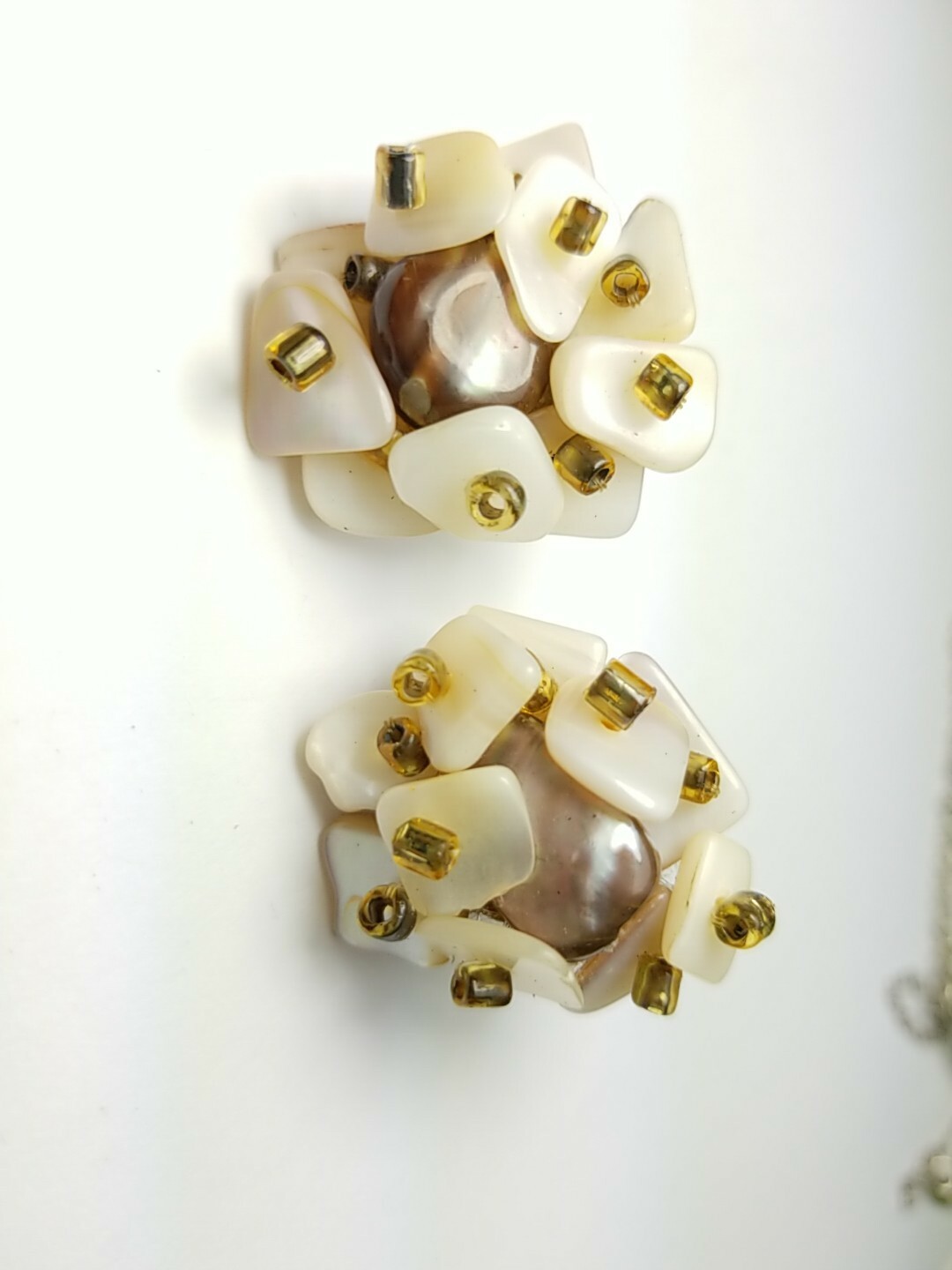 Antique Japan Made Mother of Pearl Clip on Earrings