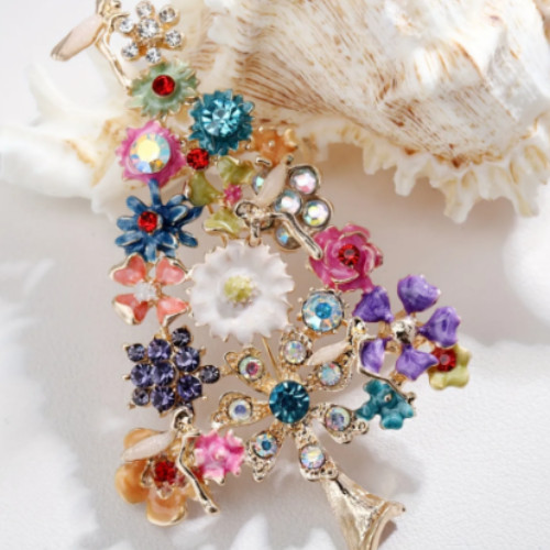 Victorian Tree Brooch Pin Rhinestone Floral Fairy Romantic 3.75in Luxurious Big
