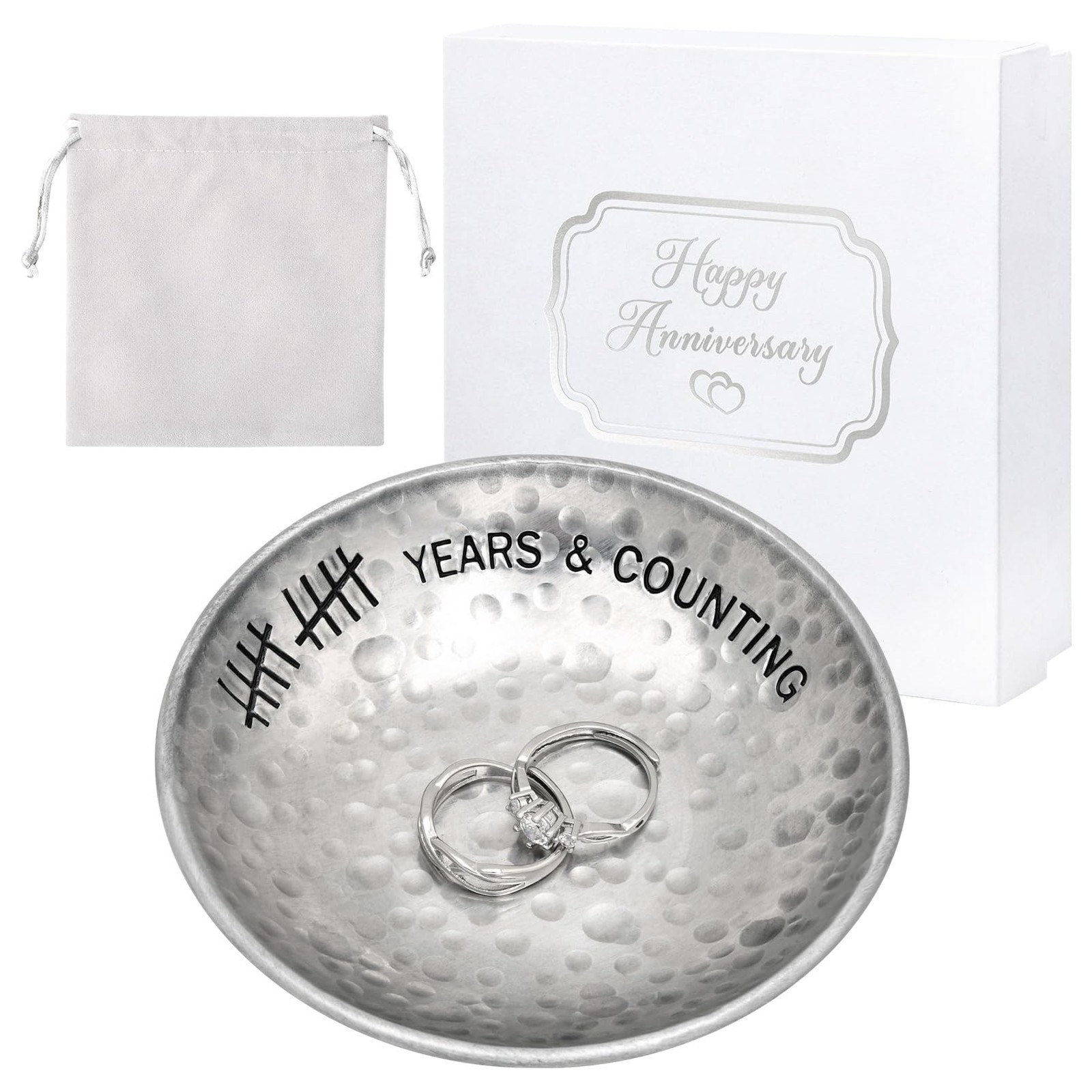 10 Year Wedding Anniversary Tin Gifts – 4″ Engraved Aluminum Jewelry Tray