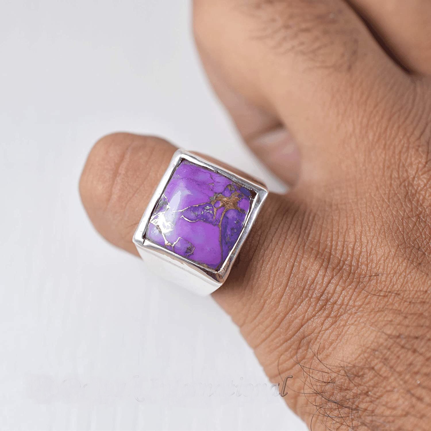 Solid 925 Sterling Silver AA Natural Copper Turquoise Gemstone Men’s Unisex Ring