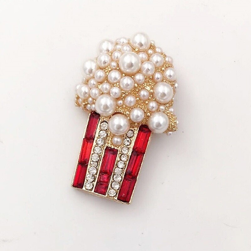 Pearl Popcorn Brooch Fashion Rhinestone Party Pin Unisex Women Kids Jewelry Gift