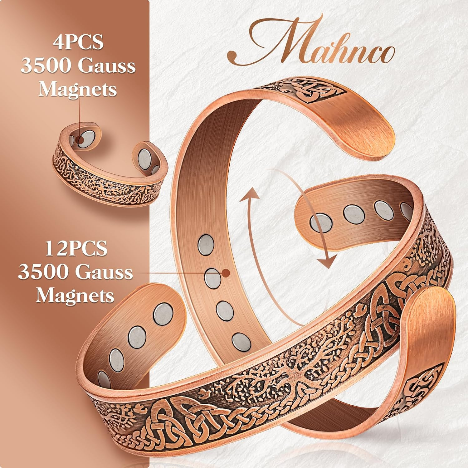 Copper Bracelet for Men & Women,12X Strength Magnetic Bracelets & Lymphatic Drai