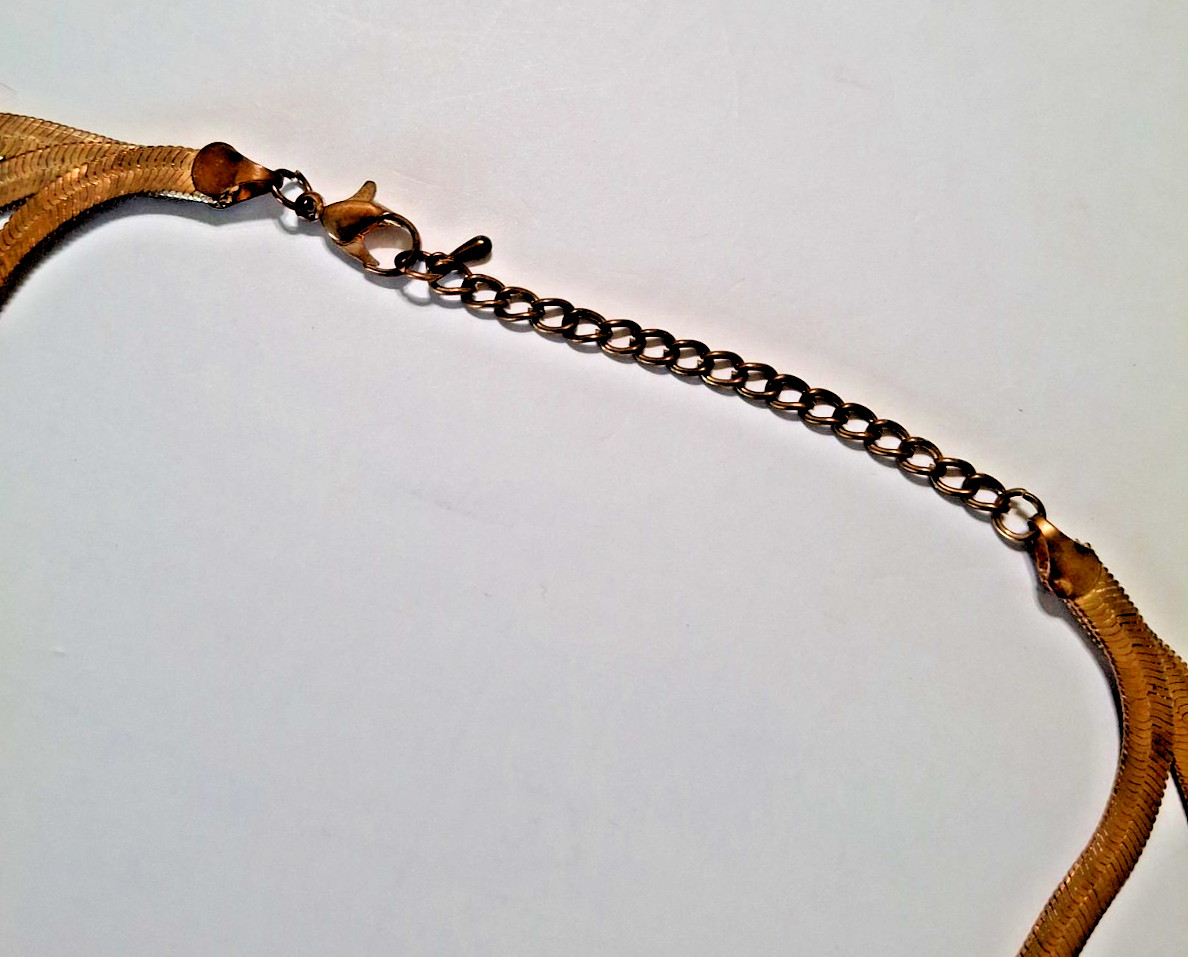 Beautiful Multi 3 Strand Herringbone Gold Tone 16 1/2” – 19 1/2” Necklace