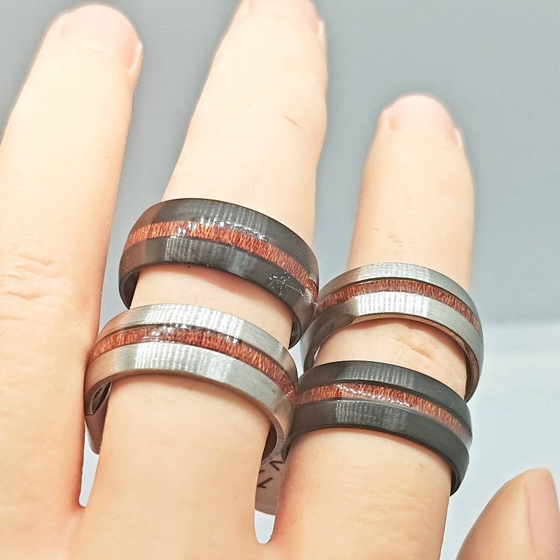 36Pcs Dual Tone 8mm Strip Inlaid Stainless Stackable Rings Unisex Bulk Jewelry
