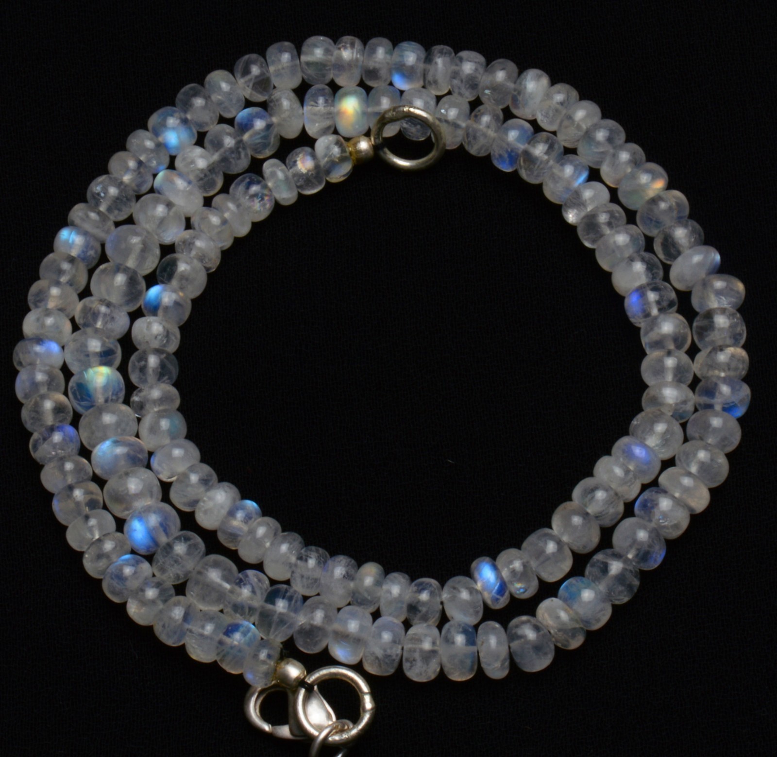 Natural Gem Strong Blue Fire Rainbow Moonstone 5.5MM Rondelle Beads Necklace 17″