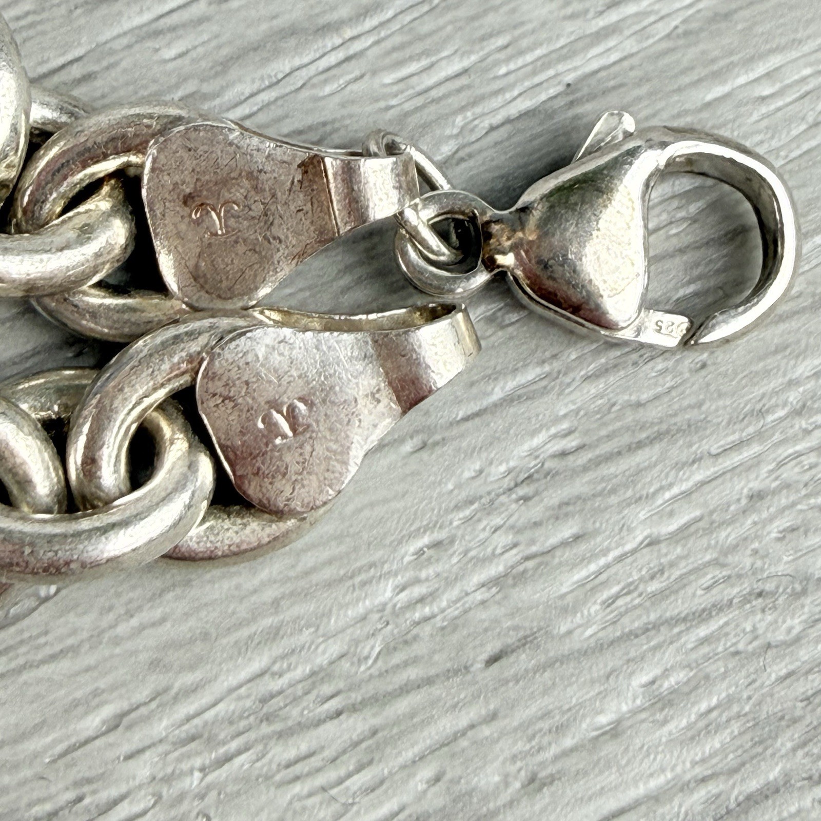 Sterling Silver 925 Chunky 7+mm Rolo Link Chain Bracelet Signed 24+g
