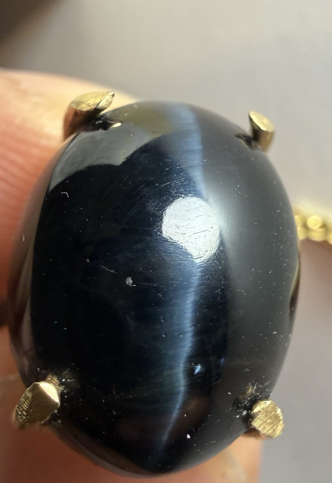 Men’s 1/5 10k Yellow Gold Tie Tack w/ Chain, Oval Black stars sapphire
