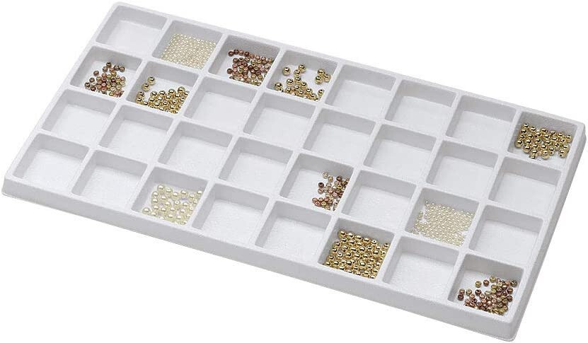 12 Tray Inserts 32 Compartment Liners White Jewelry Plastic 14″ x 7 ½” x ½”