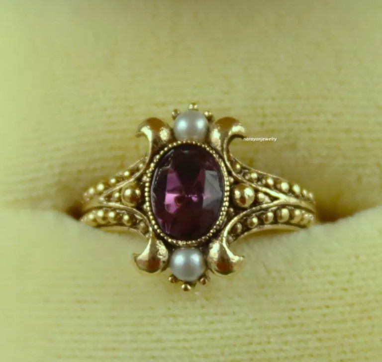 Edwardian 3Ct Oval Cut Purple Rhodolite Women’s Ring 14K Yellow Gold Plated