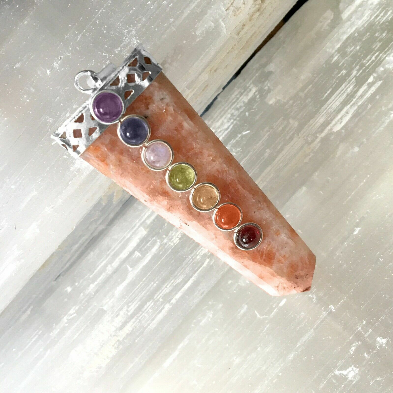 Natural Sunstone Crystal Chakra Pendant Necklace Positive Energy CHARGE Handmade