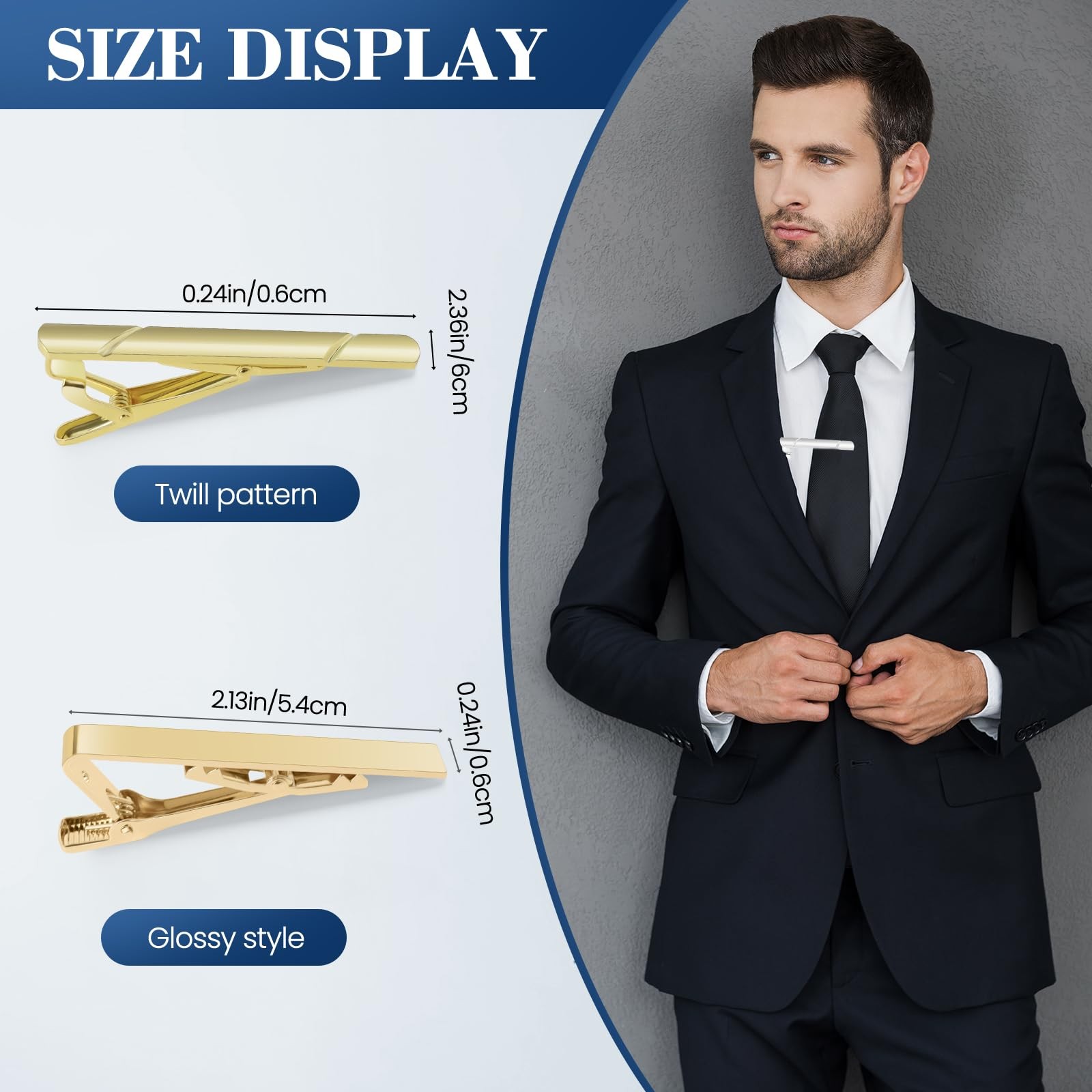 Tie Clips for Men Classic Tie Bar Clip Set, 6 Pack