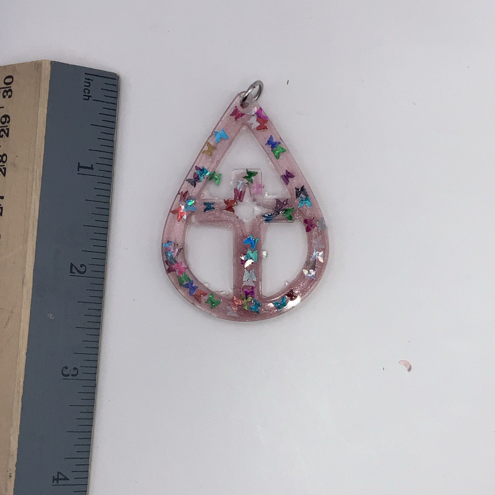 House Of David Handmade Cross Necklace Pink Butterflies