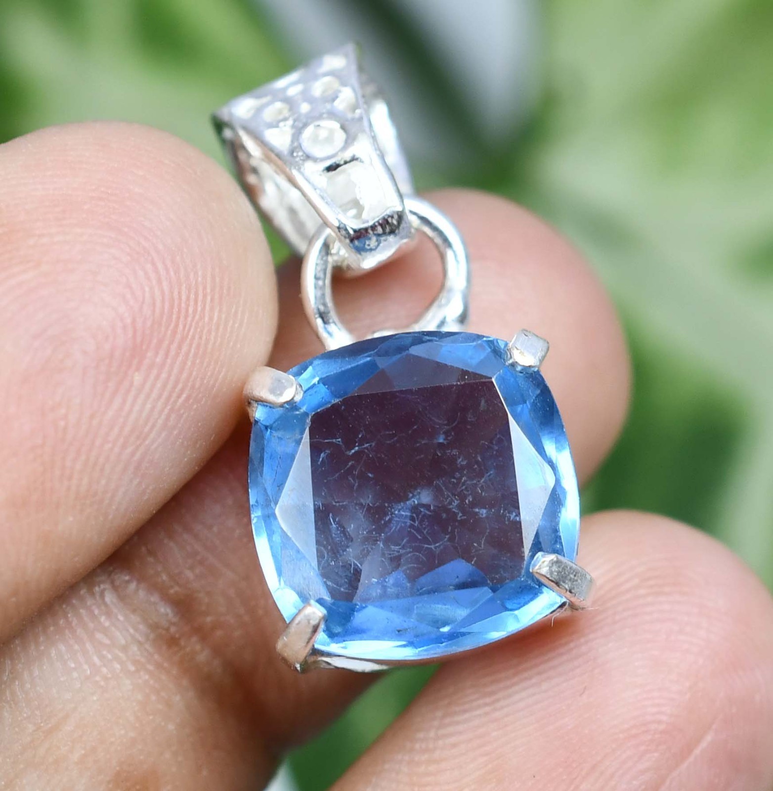 20.00 Ct Natural Aquamarine Cushion 925 Sterling Silver Pendant Certified