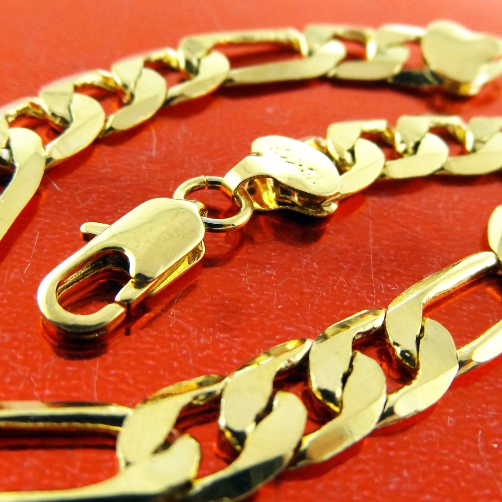 Bracelet 18Kt Yellow Gold Filled Figaro 3+1 Link Men’s 7mm Wide 23cm Bangle