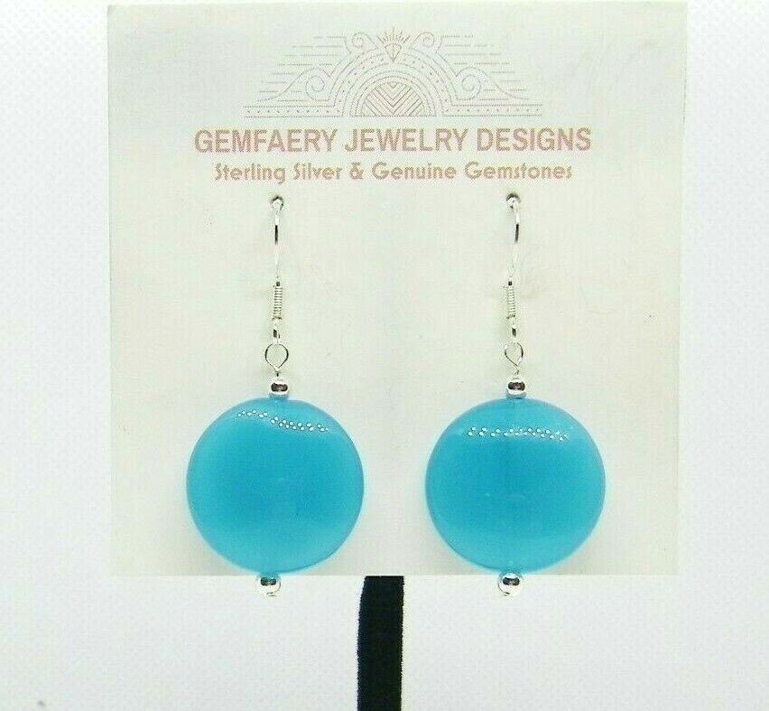 Sterling Silver Blue CHALCEDONY Gemstone Dangle Earrings #7993…Handmade USA