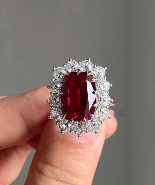 3.50Ct Cushion Cut Simulated Red Ruby Wedding Propose Ring 14K White Gold Plated