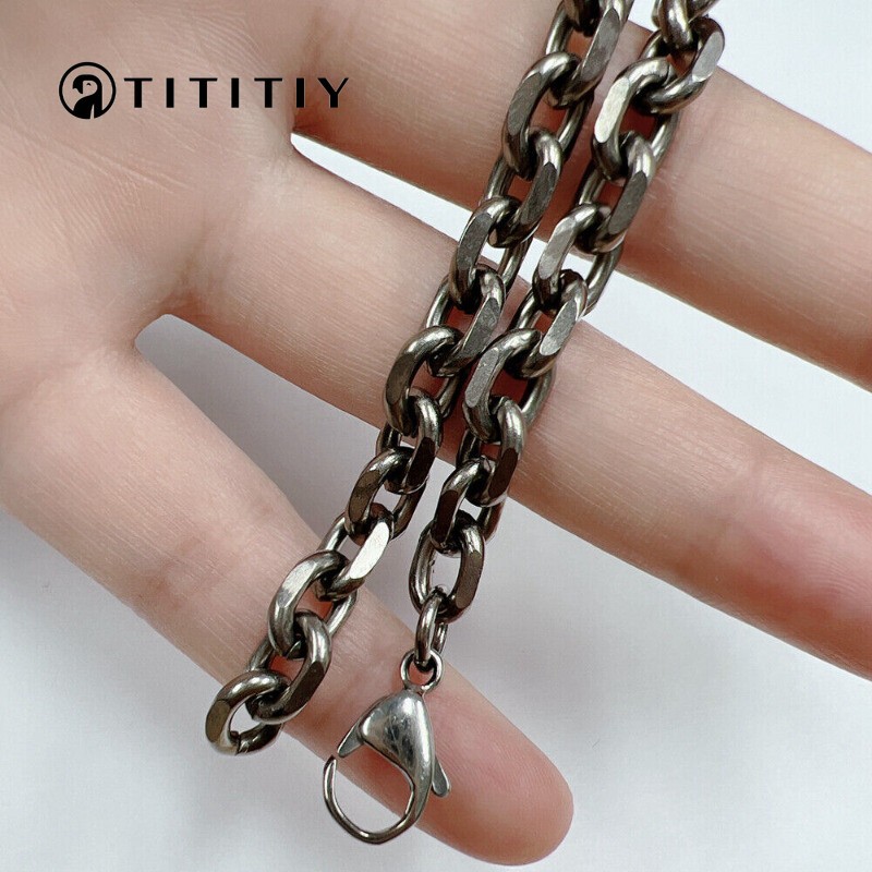 TA1 7mm Pure Titanium Diamond Cut Link Chain Bracelet Men Women Ultra Light Gift