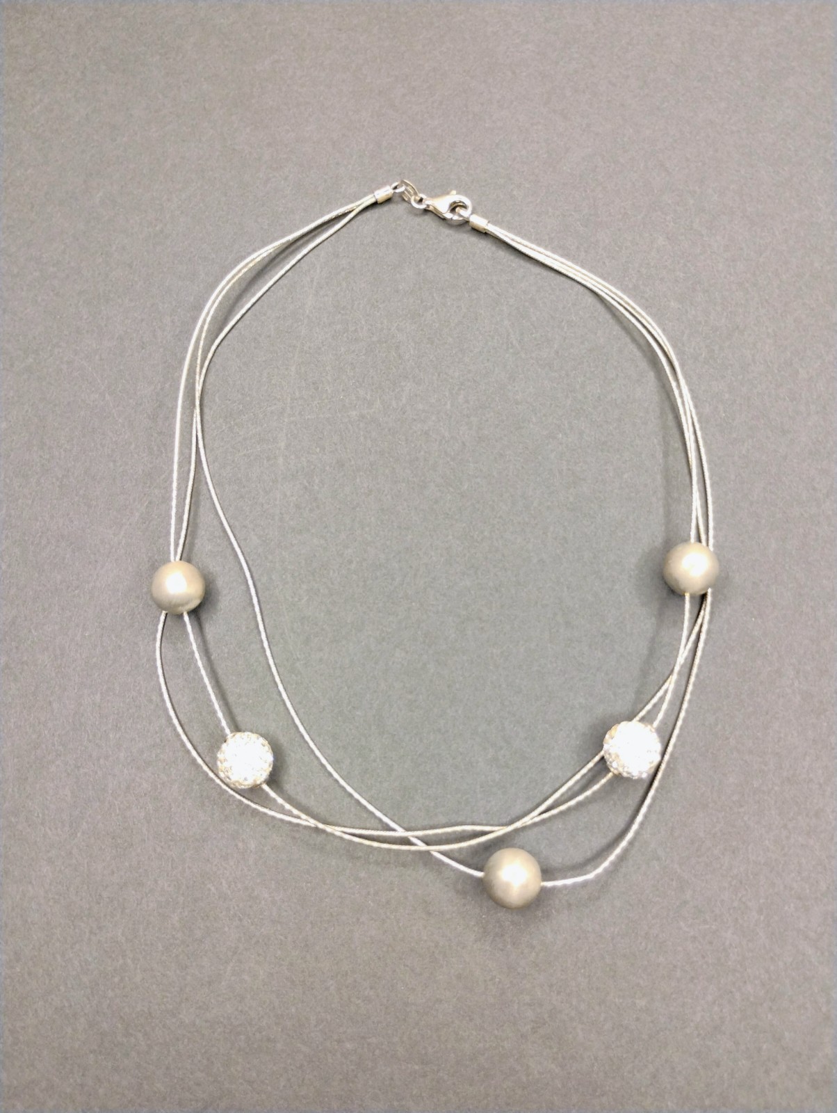 Signed Midas .925 Sterling Silver Ball Bead Cz Station Necklace