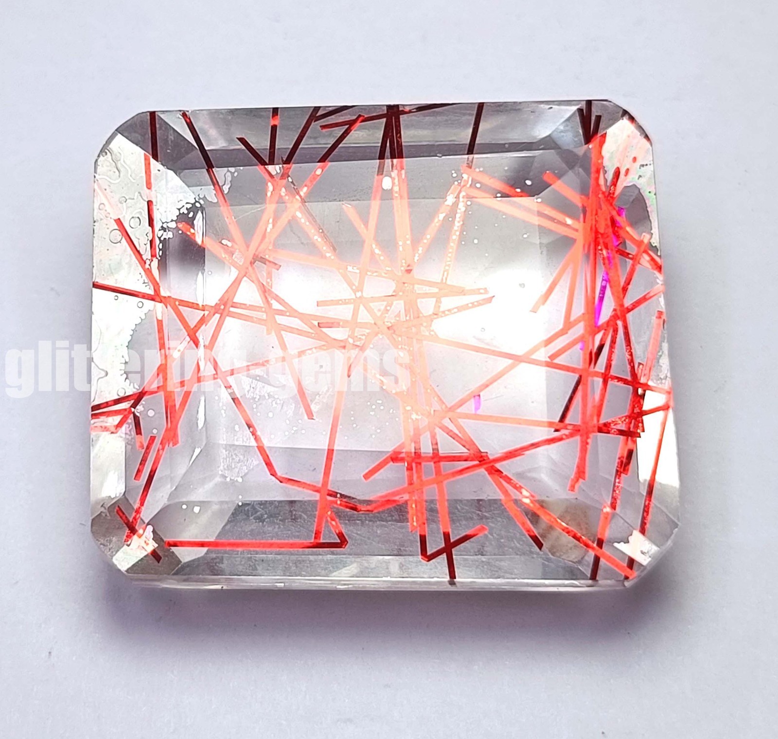 Natural Red Rutilated Quartz 120Ct Emerald Cut Loose Gemstone IGL Certified 5DNB