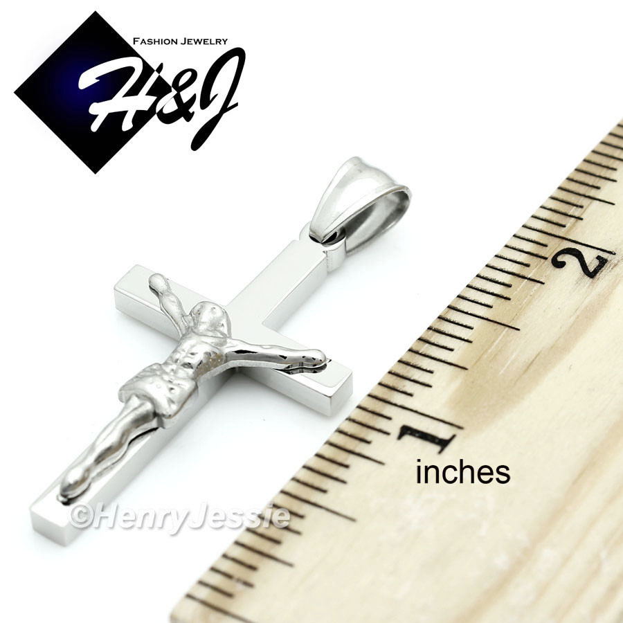 18-36″MEN Stainless Steel 2/3/4/5/6mm Silver Figaro Chain JESUS Cross Pendant*62