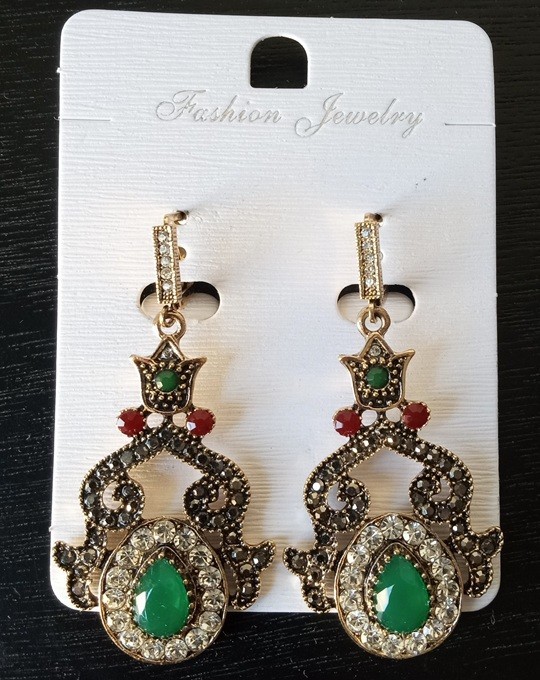 Glass and Rhinestone Chandelier Dangle Earrings Turkish-Style
