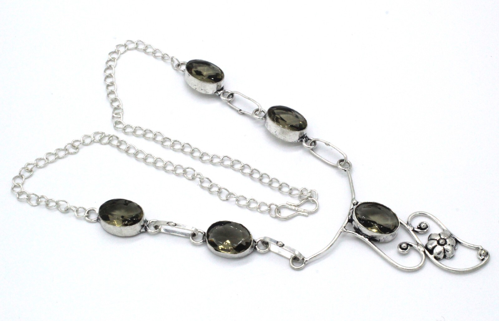 925 Sterling Silver Smoked Quartz Gemstone Handmade Jewelry Necklace Size-17-18