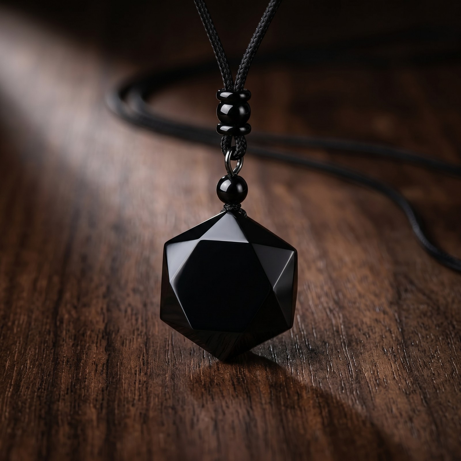 Natural Black Obsidian Star Pendant Necklace Adjustable Wax Cord Protection
