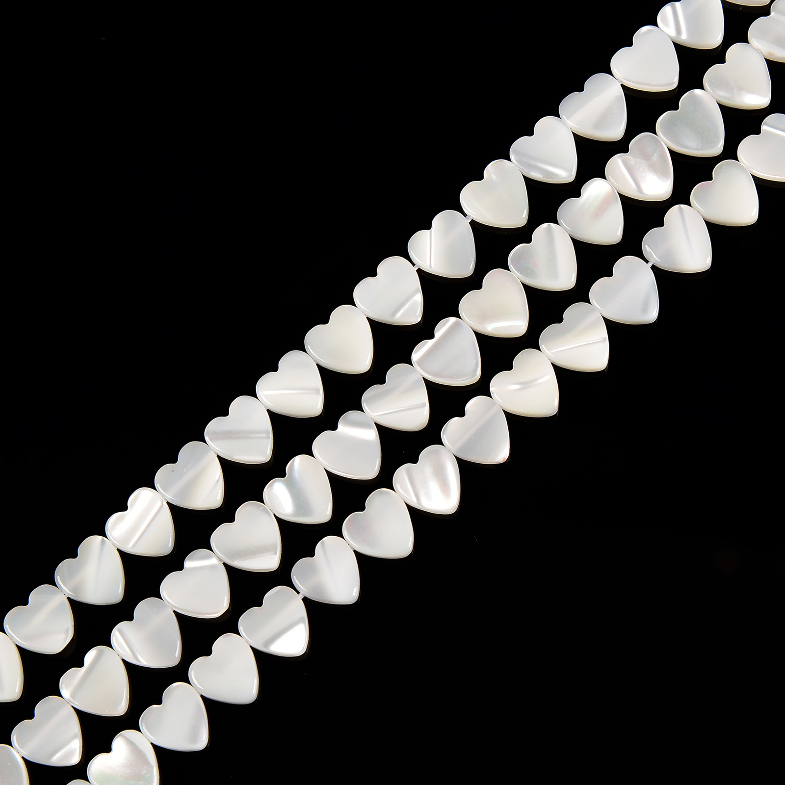 White Mother of Pearl MOP Shell Horizontal Drilled Heart 6mm to 12mm 15.5” Strd