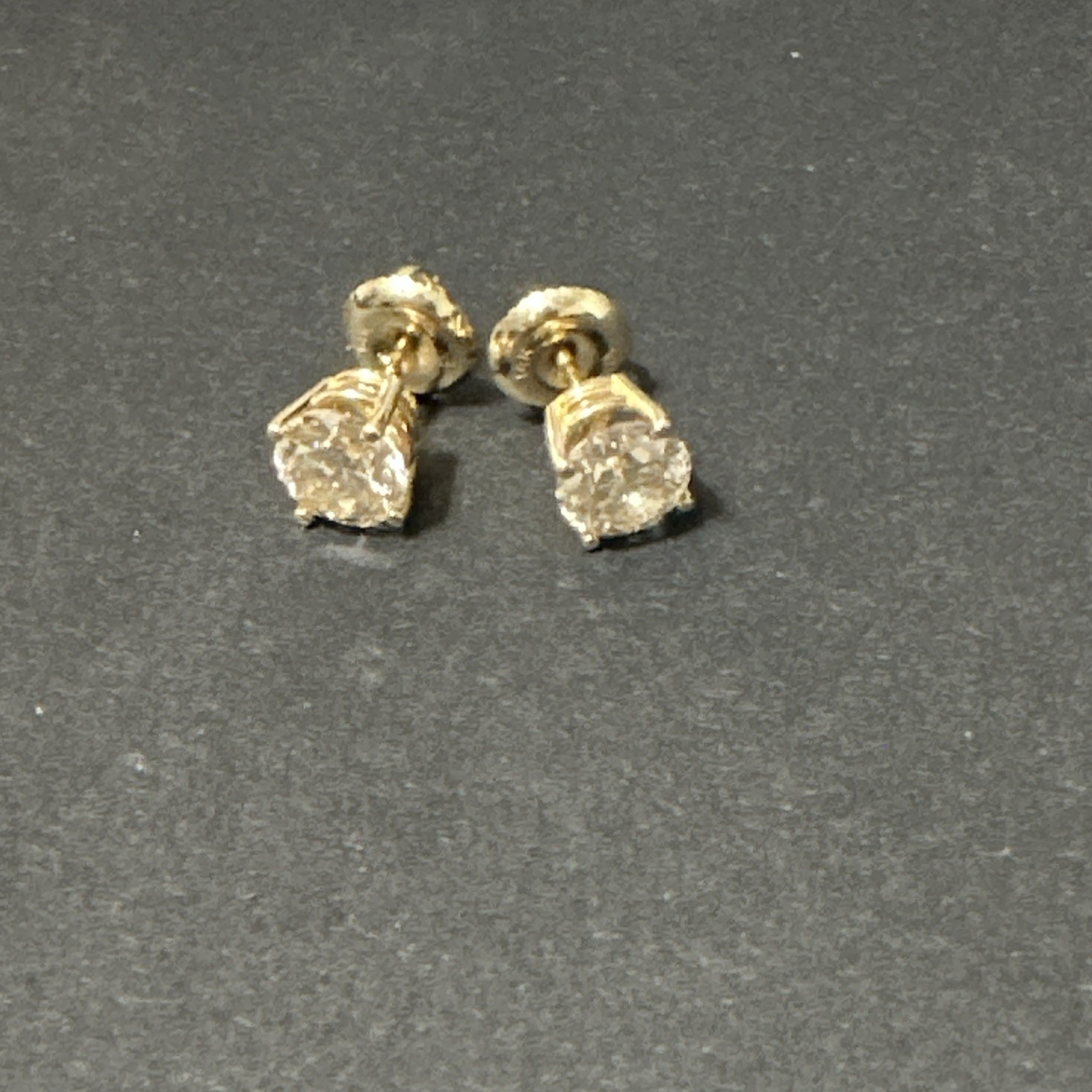 Gold Tone Prong Set Clear Round Stone Stud Earrings Butterfly Back Pair