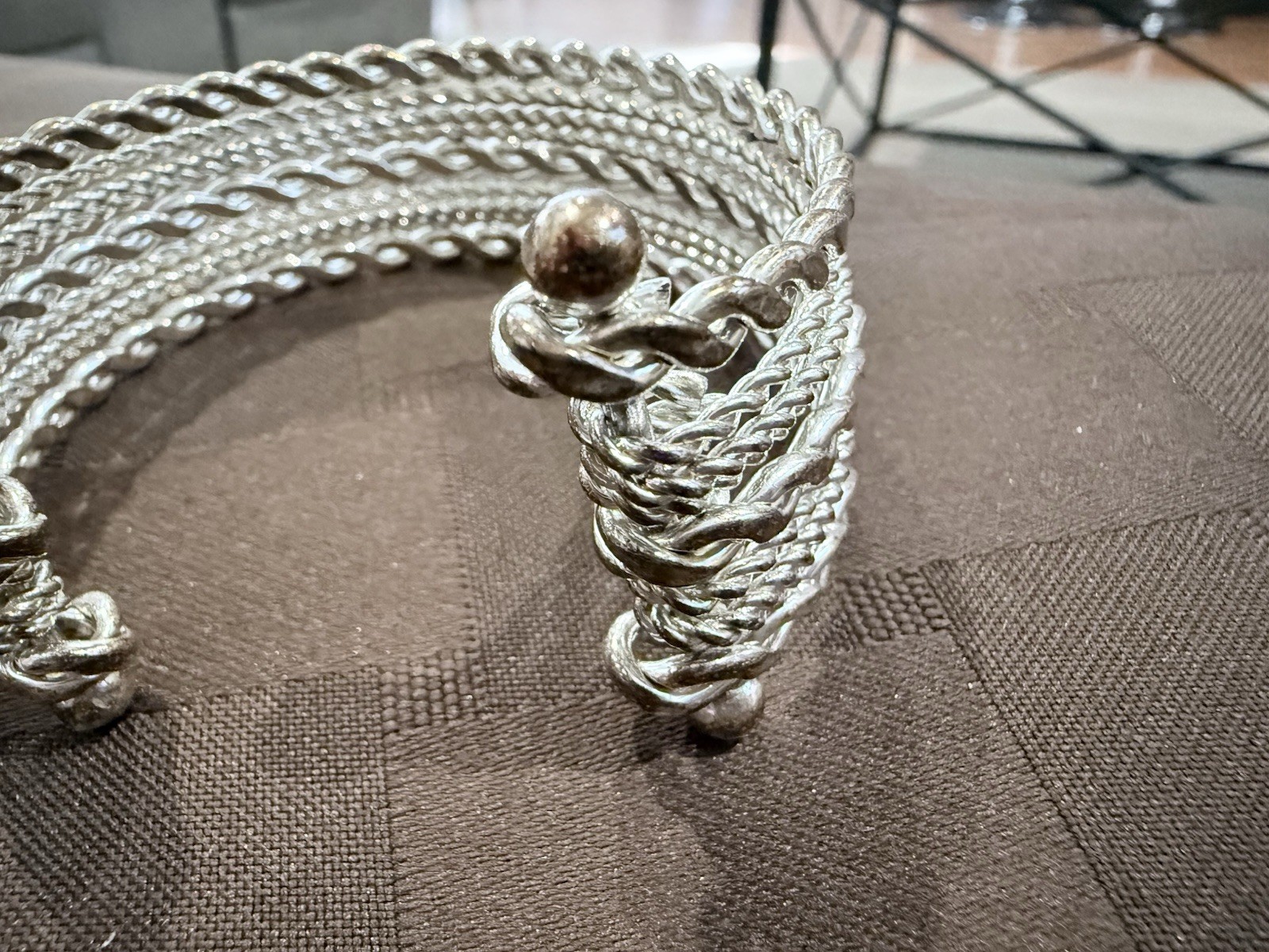 Beautiful Vintage Silver Tone Multi-Strand Twisted Rope Open Cuff Bangle 40g