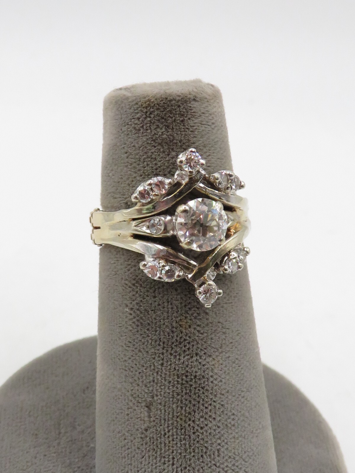 FINGER FIT 14k YELLOW GOLD EUROPEAN CUT DIAMOND RING w 12 ACCENT DIAMONDS SZ 6*