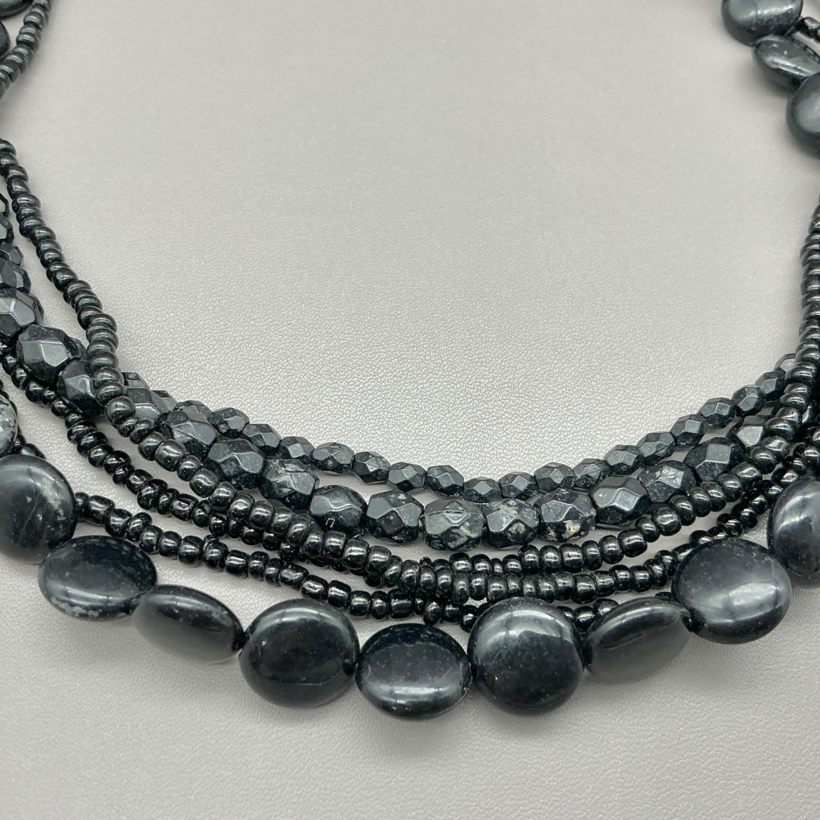 Premier Designs Necklace Black Multi Strand Beaded Statement Costume Jewelry 16″