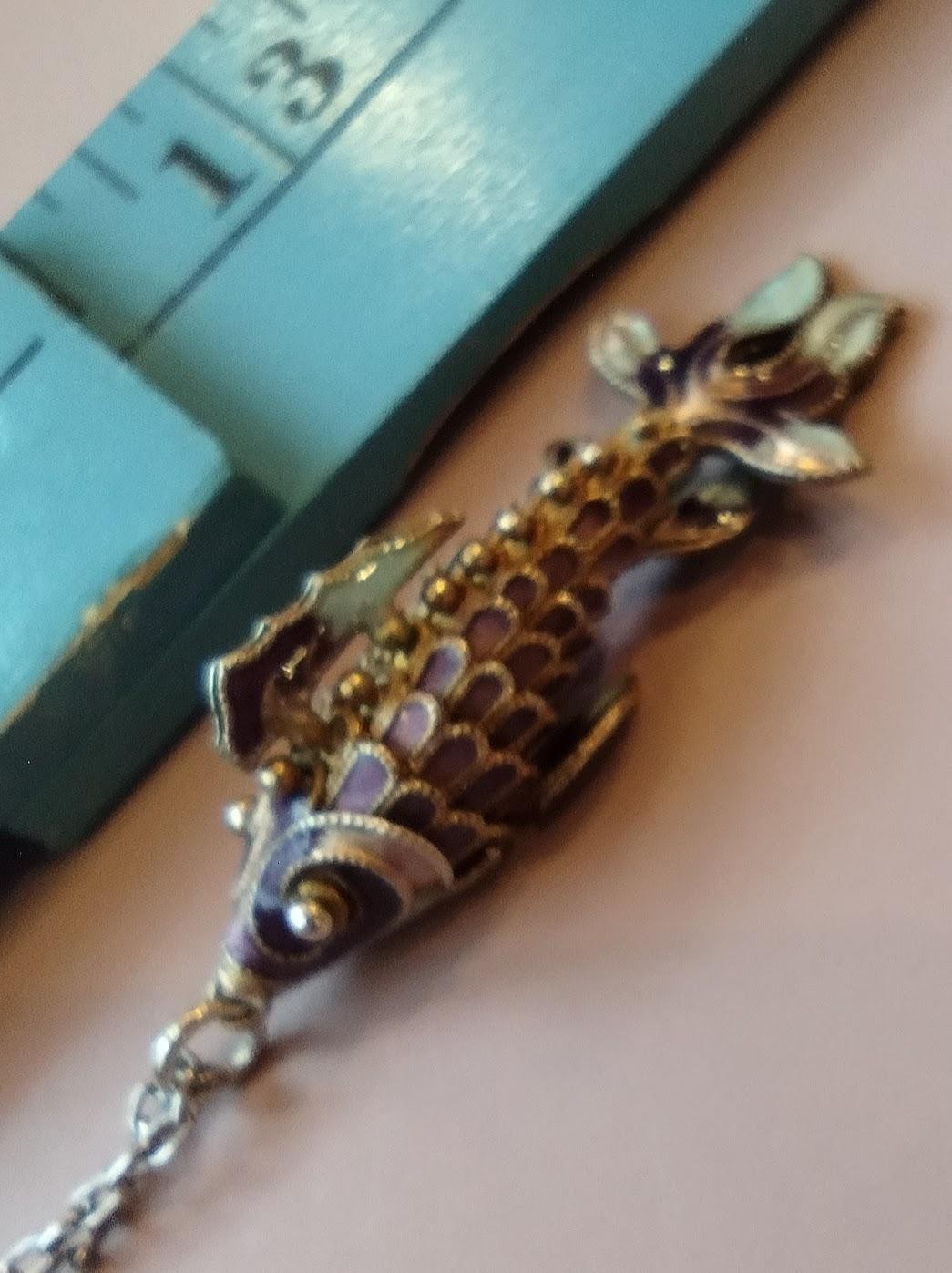 Vtg Chinese Koi Fish Necklace Silver Cloisonne Enamel Articulated Ships Free