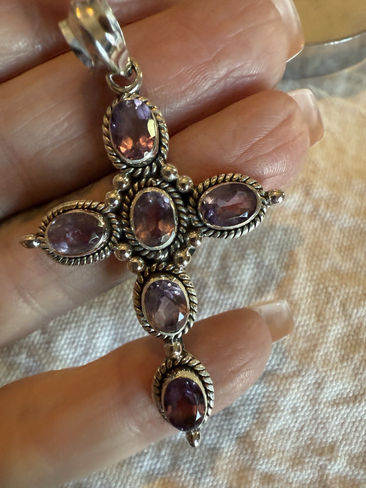 Amethyst Cross Pendant 6.50ct Sterling Silver 2 x 1.25 Inches