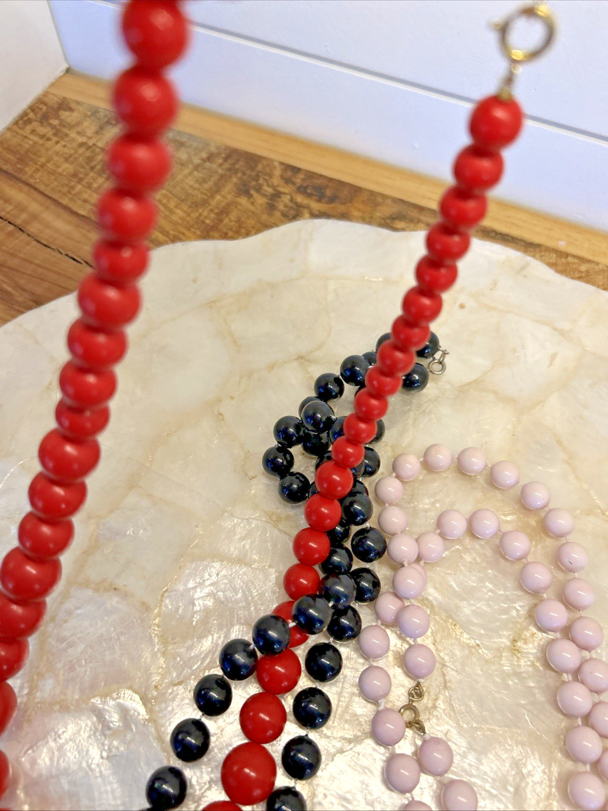 Vintage 80s Three (3) Beaded Necklaces Red, Black, & Lavender