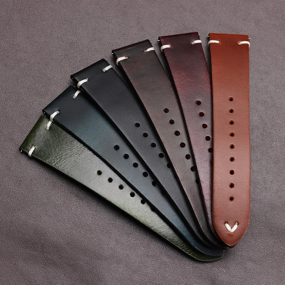 Genuine Leather Butterfly Buckle Watch Bands 18/20/22mm Waterproof Retro Oil Wax