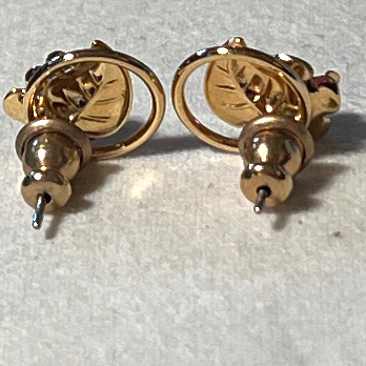 Petite Rose and Circle Gold Plated Pierced Earrings Stainless Post w/Push Back