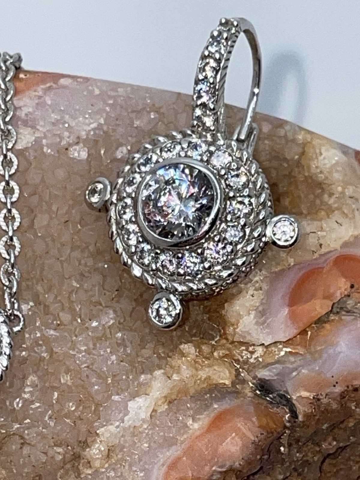 JUDITH RIPKA 925 Sterling Silver C Z Station Chain Pendant Necklace & Earrings