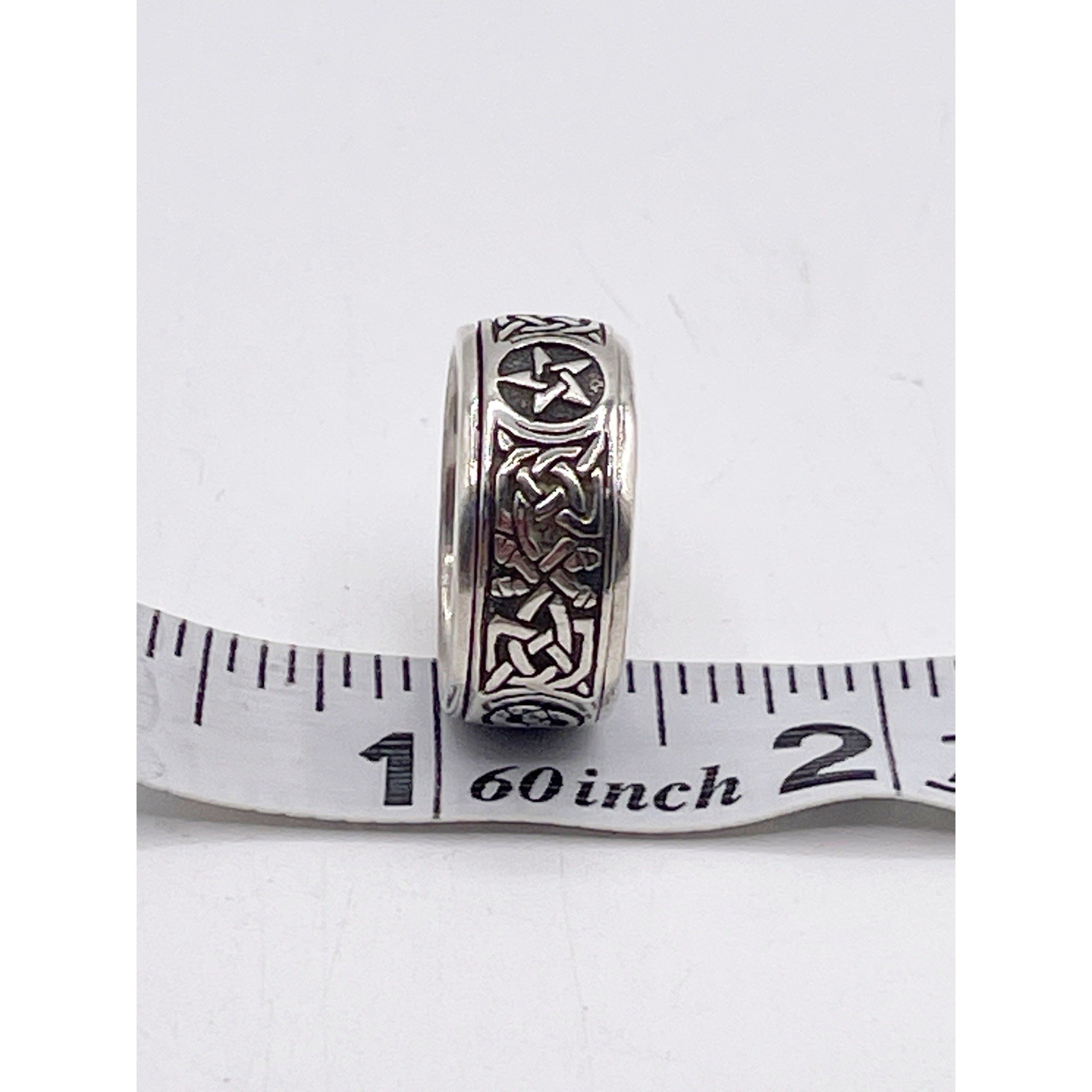 Peter Stone PSCL 925 Sterling Silver Celtic Knot Band Ring Wide Unisex Size 8.5