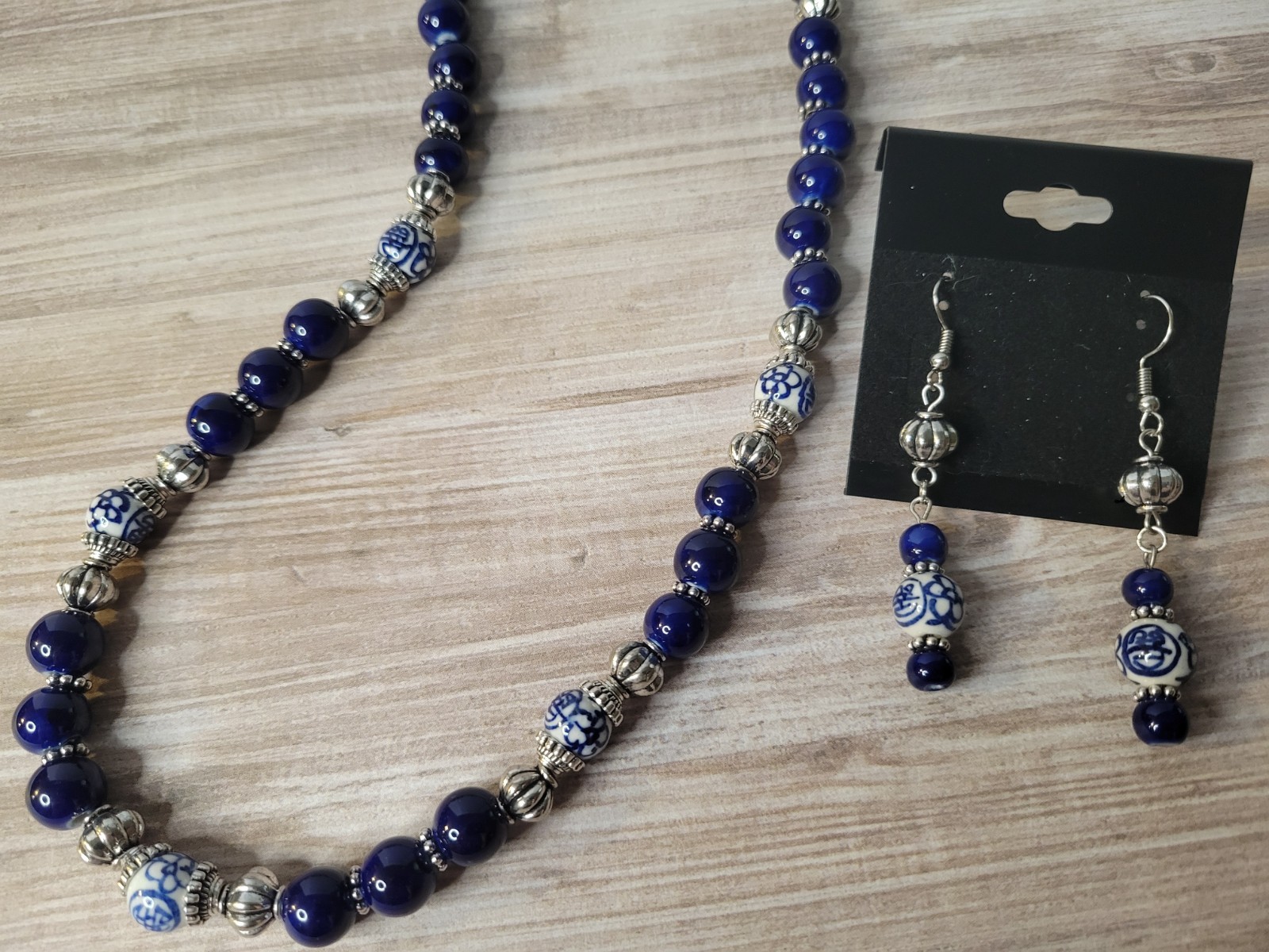 2-Piece Set made with Blue Ceramic Beads and Silver Plated Findings