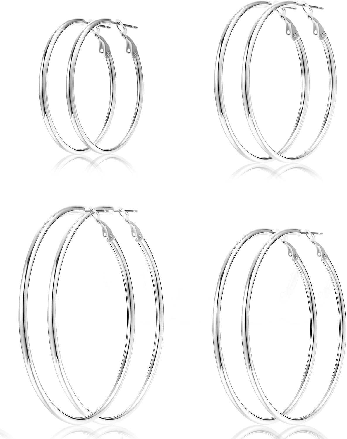 4 Pairs Sliver Hoop Earrings for Women Hypoallergenic Surgic Steel 30/40/50/60Mm