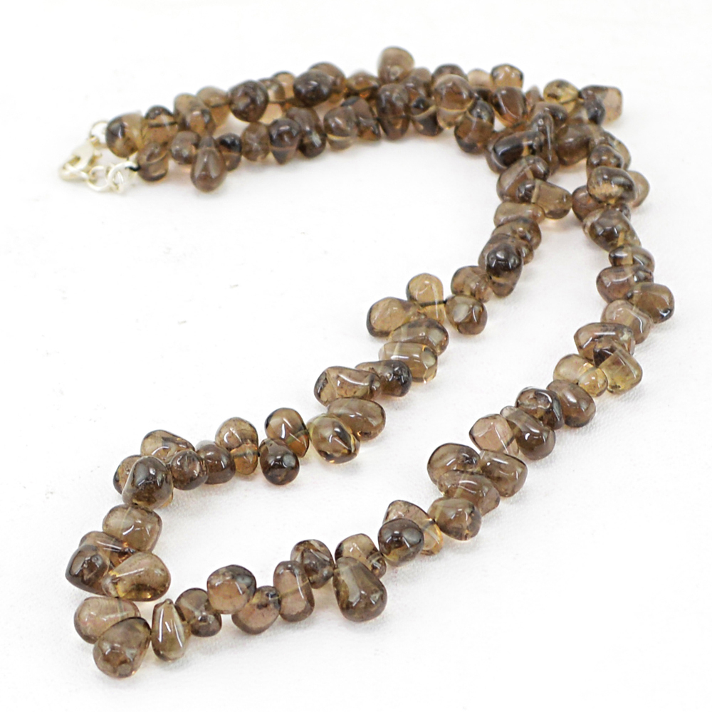 RARE 231.50 CTS NATURAL UNTREATED SMOKY QUARTZ TEAR DROP SHAPE BEADS NECKLACE