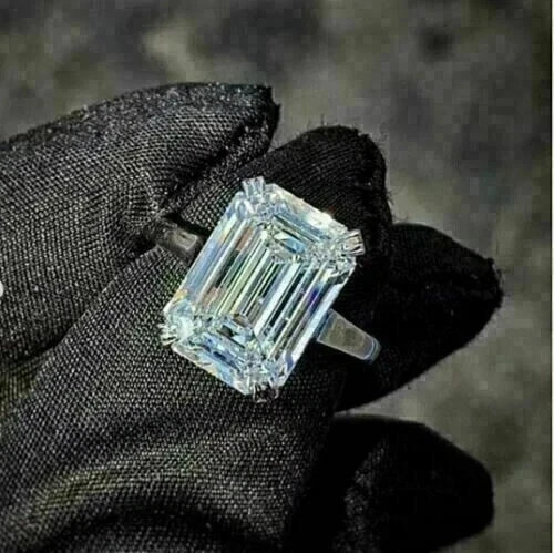 4.30 Ct Emerald Cut White Moissanite Solitaire Wedding Ring 925 Sterling Silver