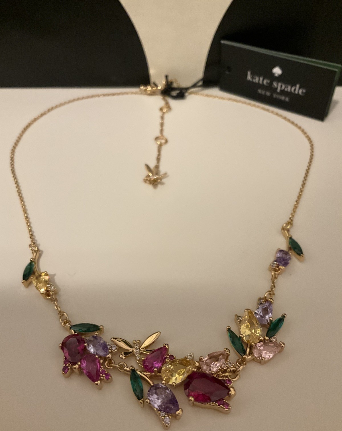 NWT Kate Spade New York Greenhouse Floral 12k Gold Plated CZ Crystals Necklace