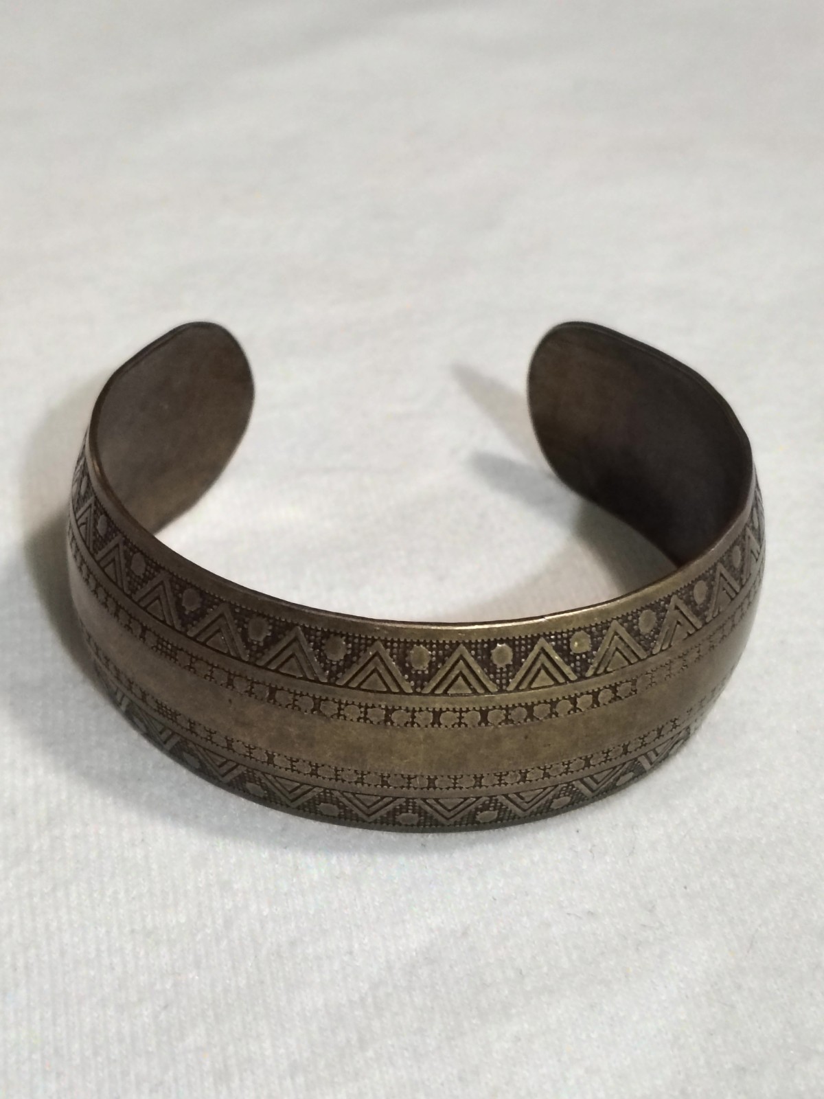 Vintage Antique Bronze Tone Engraved Tribal Cuff Bracelet Boho Aztec Geometric