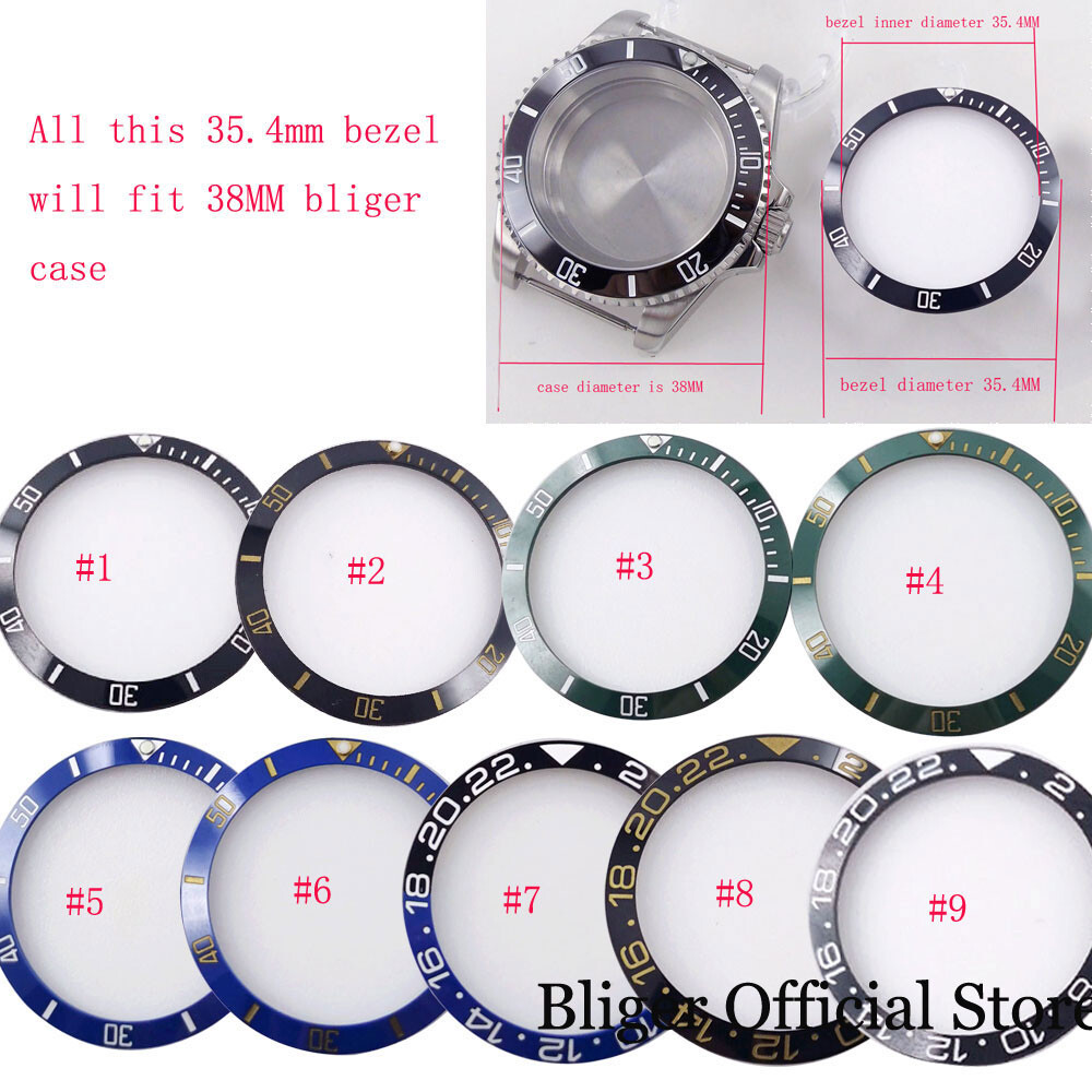 35.4mm x 29mm Black Green Blue Slope Ceramic Bezel Insert fit 38mm Watch Case