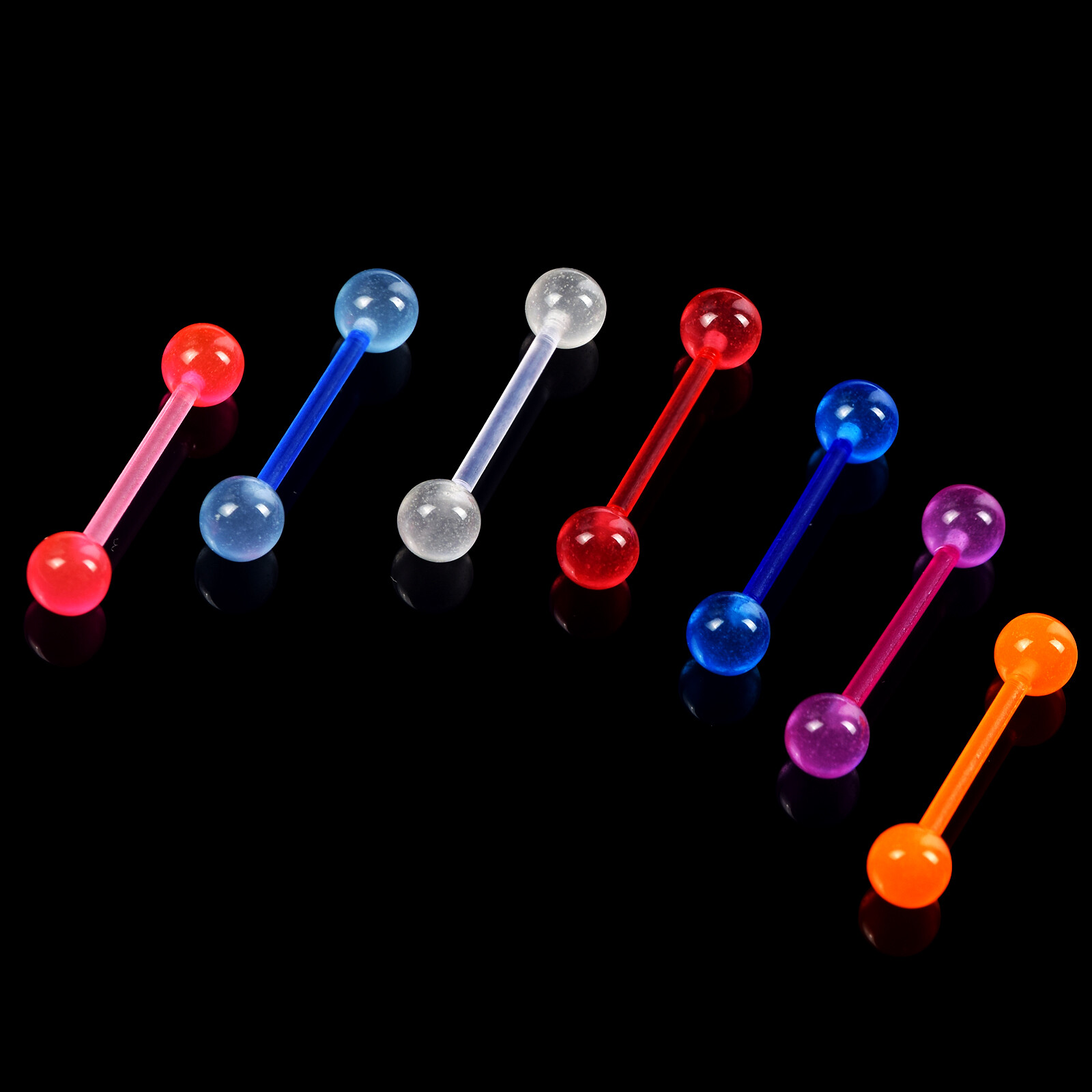 70PCS 14G Wholesale Acrylic Glow in the Dark Tongue Nipple Barbells Piercing Set